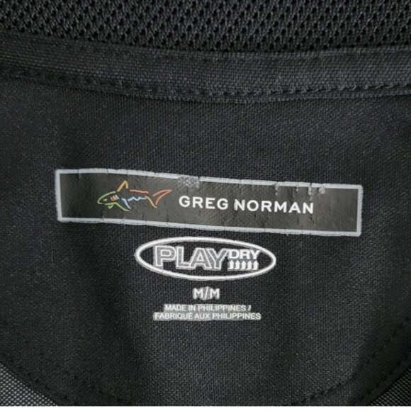 Greg Norman PlayDry Mens Polo Medium Short Sleeve Polyester Black Gray Geometric - Picture 3 of 9